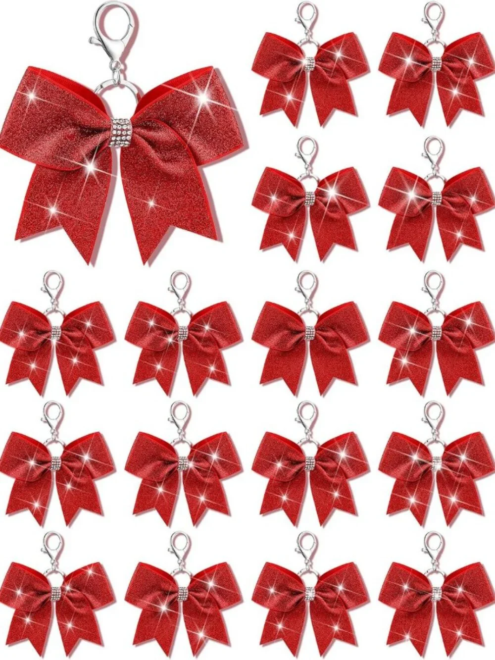 Cheer Bow Keychain with Rhinestones | Cheerleader Keyring for Team Gifts